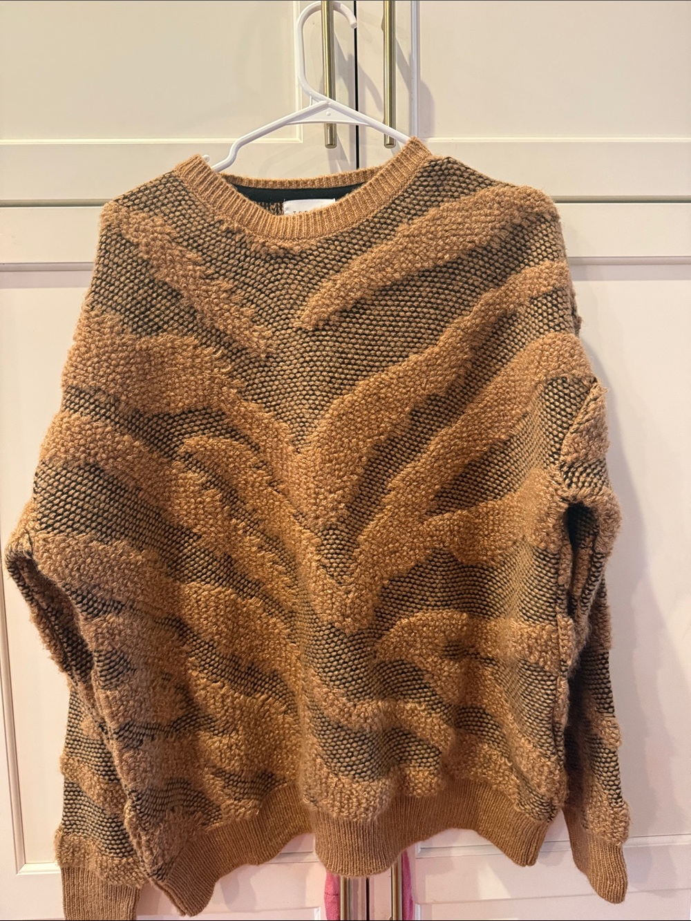 Topman Tan/Brown Textured abstract Crewneck Sweater